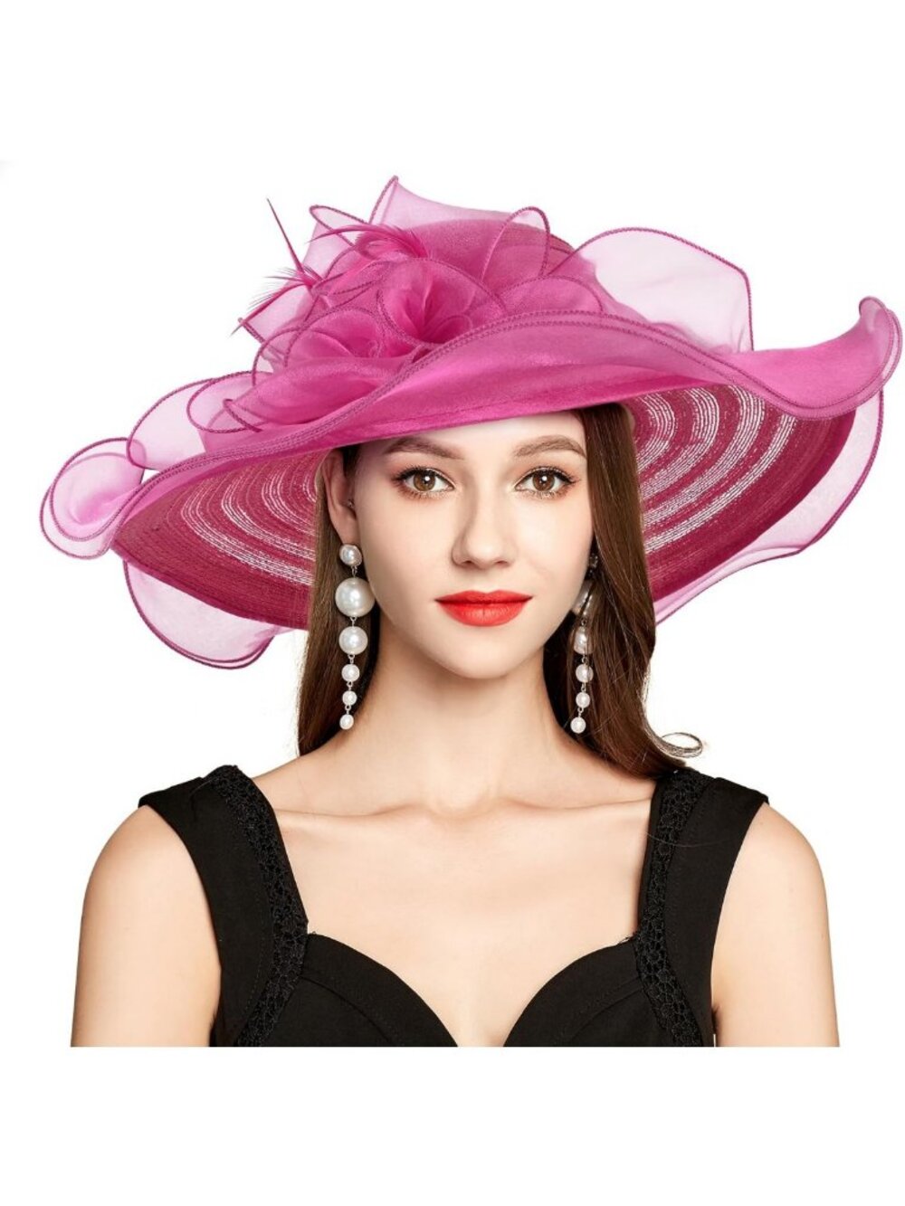 Stylish Women's Kentucky Derby Hat with Organza Veil & Feather Fascinator - UV